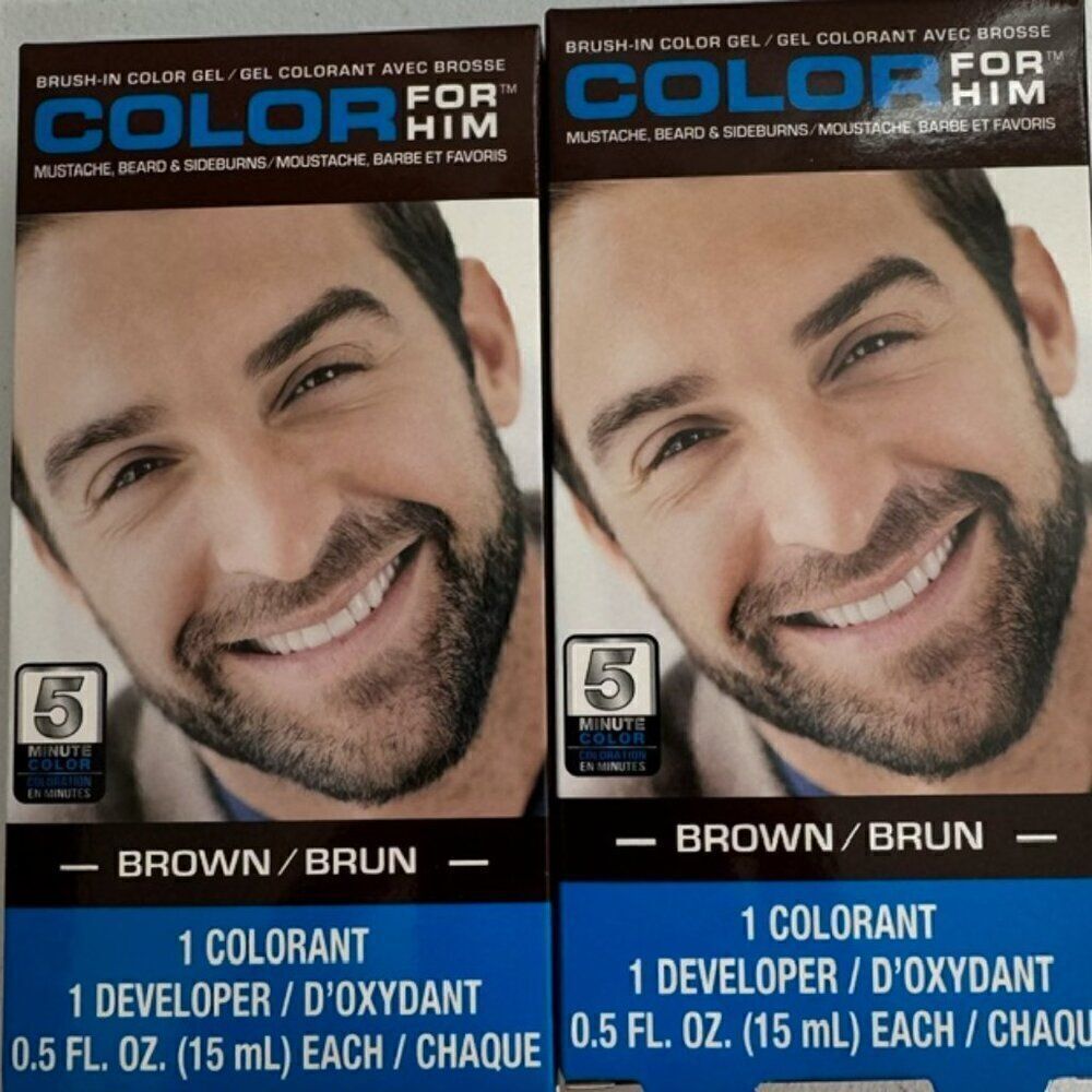 NEW SET OF 2 Color For Him Mens Facial Hair Dye Brown Mustache Beard Brush In